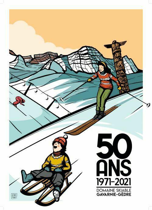 Station de Ski de Gavarnie-Gèdre, affiche 50 ans par Jobomart.